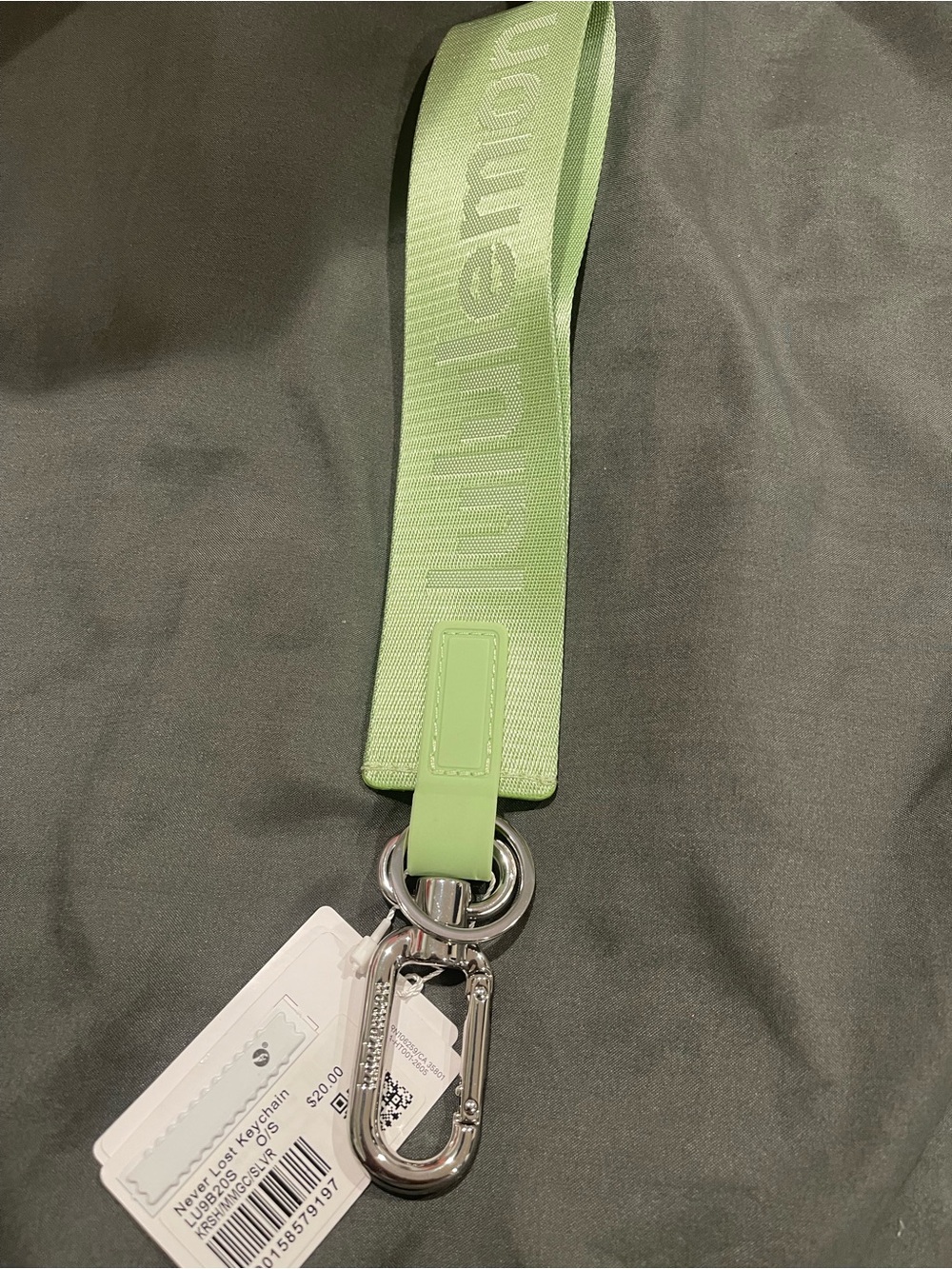 Lululemon never lost keychain new authentic in matcha green/ silver